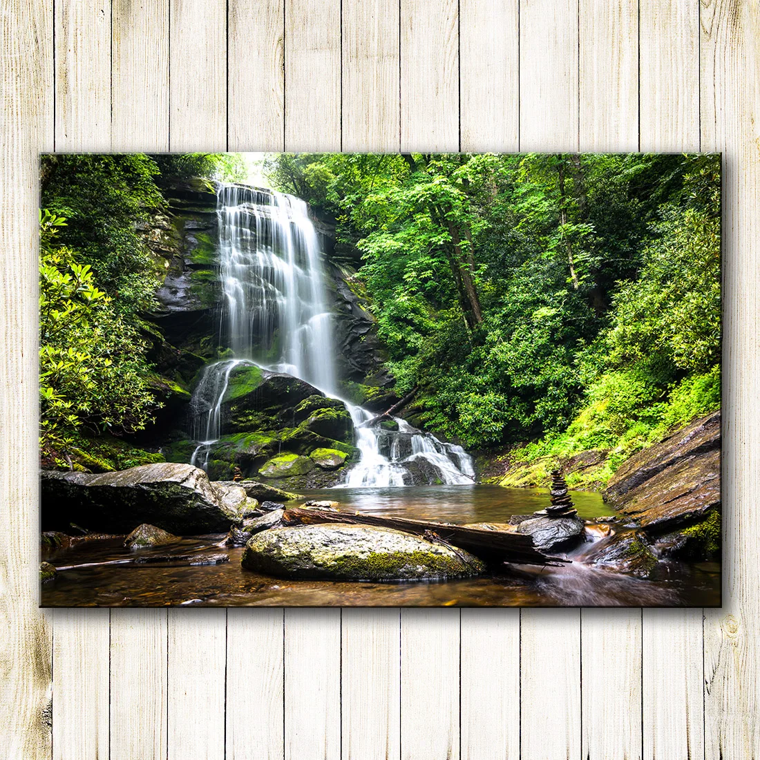 

HDARTISAN Canvas Art Waterfall Forest Trees Rocks Stones Landscape Photo Wall Picture For Living Room Home Decor