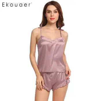 Ekouaer Sexy Satin Pajamas Set Sleepwear Women Summer Solid Ruffles Sleeveless Cami Tops Elastic Shorts Pajama Set Nightwear
Ekouaer Sexy Satin Pajamas Set Sleepwear Women Summer Solid Ruffles Sleeveless Cami Tops Elastic Shorts Pajama Set Nightwear