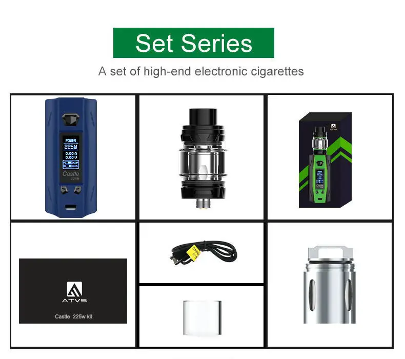 225W Vape Kit ATVS Castle Smart TC Vape 3ml Tank Top Filling Atomizer VS CAPTAIN PD18650 BOX MOD Dense Smok Kit E-cig kit