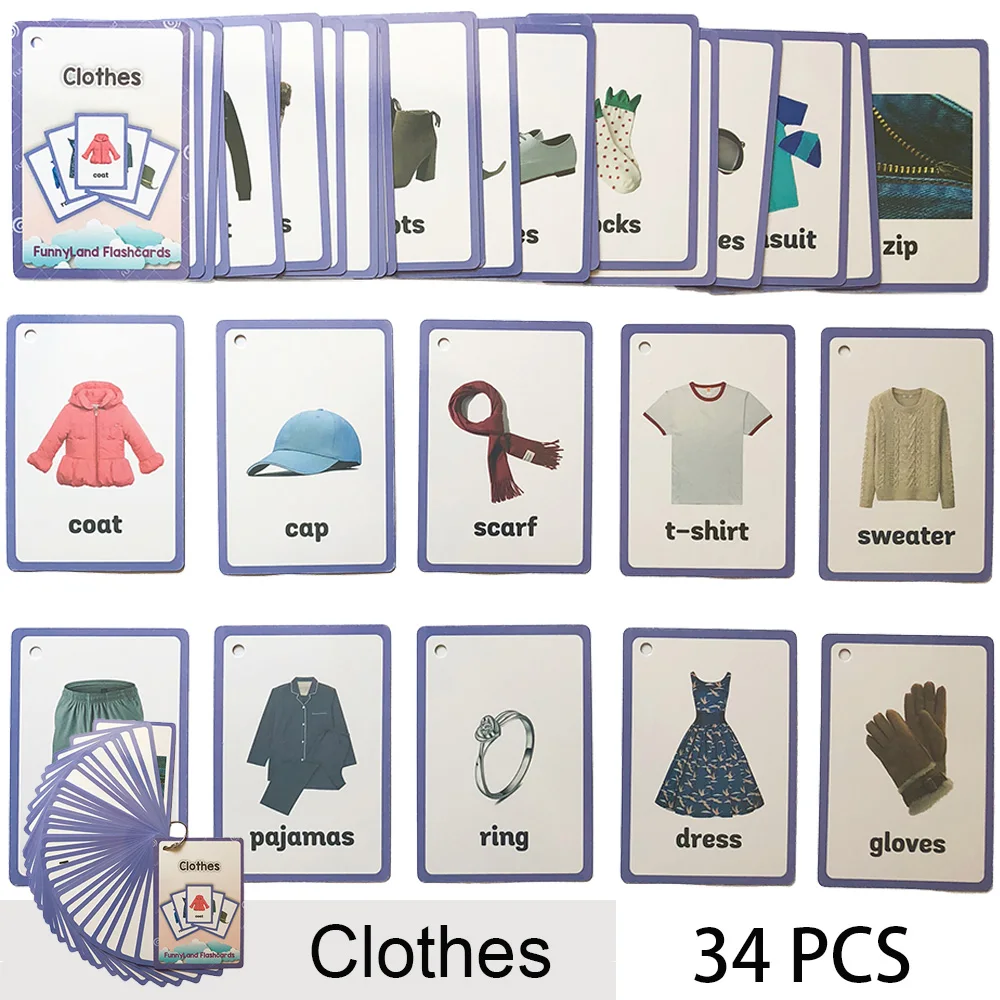 34 Pcs/Set Clothes and Daily Routines English Learning Flash Card Children Early Educational Toys
34 Pcs/Set Clothes and Daily Routines English Learning Flash Card Children Early Educational Toys