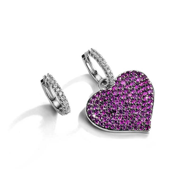 New Luxury Full Pave AAA+ Purple Red Zircon Crystal Heart Earrings Silver Color Asymmetry Hoop Earrings For Women Monaco Jewelry
New Luxury Full Pave AAA+ Purple Red Zircon Crystal Heart Earrings Silver Color Asymmetry Hoop Earrings For Women Monaco Jewelry