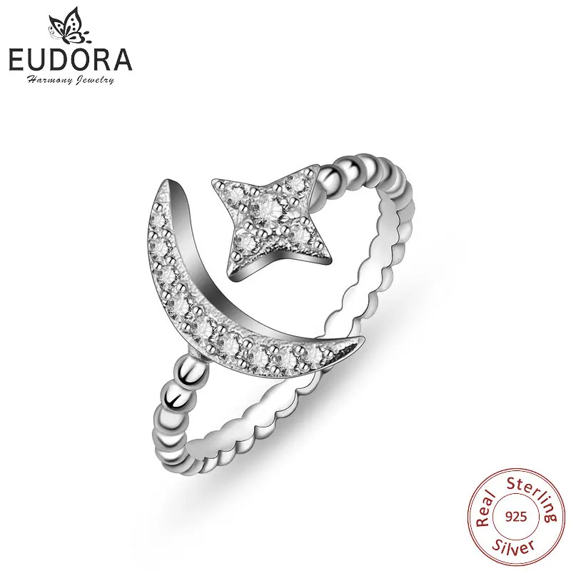 Eudora Real 925 Sterling Silver Moon Star Rings Special Opened Design Wedding Bands Adjustable ring For Women Fine Jewelry CJ07
Eudora Real 925 Sterling Silver Moon Star Rings Special Opened Design Wedding Bands Adjustable ring For Women Fine Jewelry CJ07