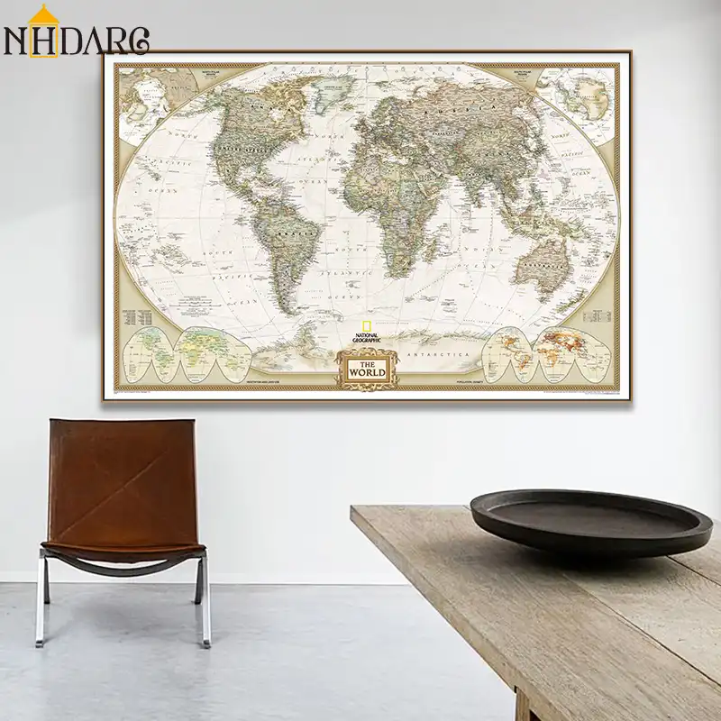 1pcs large vintage world map detailed antique poster wall chart
