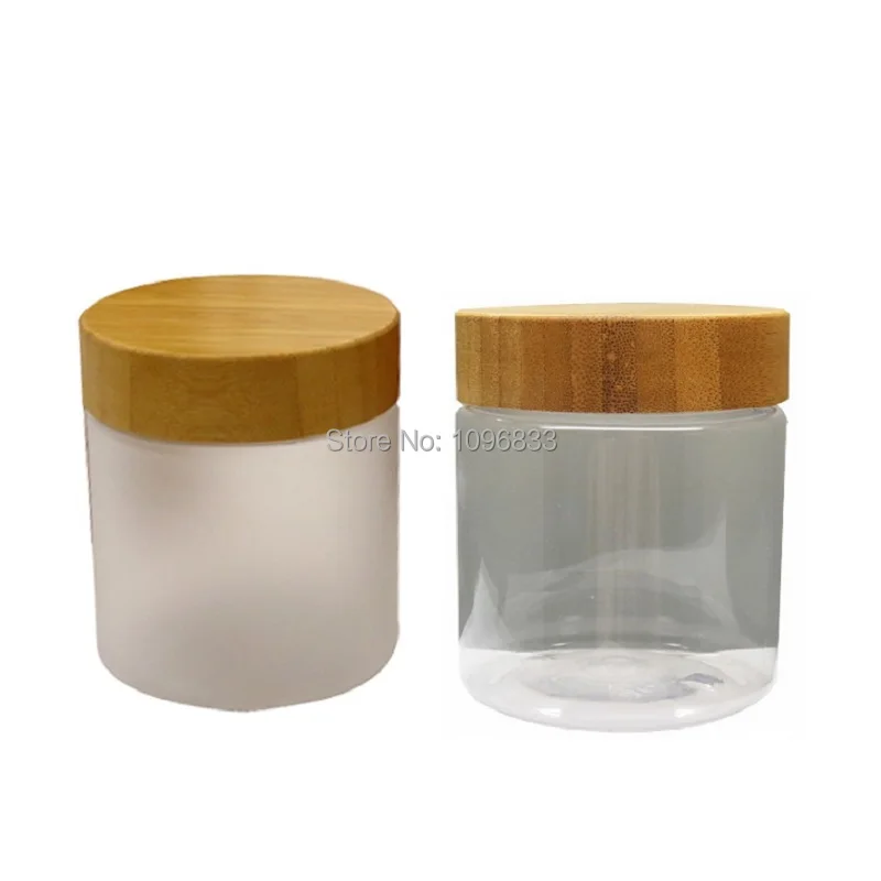 250g 250ml PET Cream Bottle Jars with Bamboo Lid Clear Plastic Cosmetic Container Candy Jars Bamboo Cap Matt Frosted Jar (1)