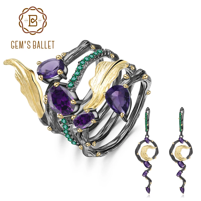 GEM'S BALLET 3.19Ct Natural Amethyst Earrings Ring Set 925 Sterling Silver Vintage Gothic Jewelry Set For Women Fine Jewelry
GEM'S BALLET 3.19Ct Natural Amethyst Earrings Ring Set 925 Sterling Silver Vintage Gothic Jewelry Set For Women Fine Jewelry