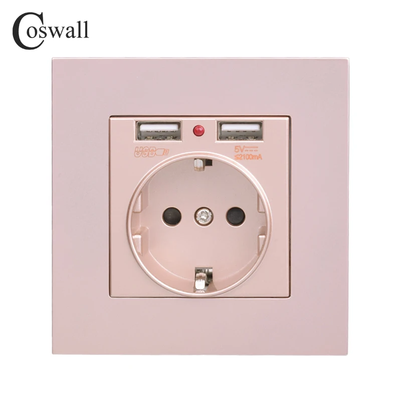 

Coswall Dual USB Charging Port 5V 2.1A LED Indicator 16A Wall Russia Spain Power Socket EU Outlet PC Panel Gold Grey Black White