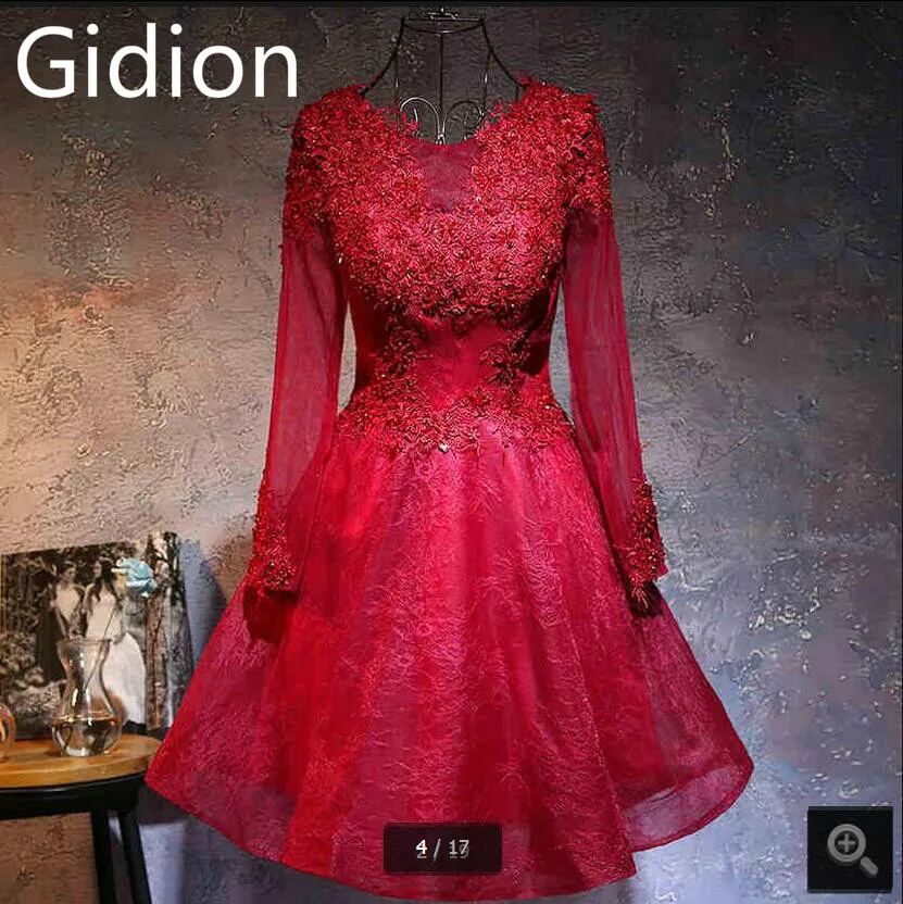 Real pictuer a line wine lace long sleeve short cocktail dress beading appliques sheer back sexy petite girls cocktail gowns
Real pictuer a line wine lace long sleeve short cocktail dress beading appliques sheer back sexy petite girls cocktail gowns