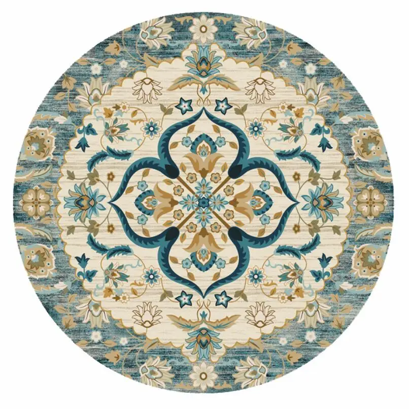 

Ethnic Retro Jacquard Mandala Round Mat Flower Nordic Marble Printed Round Carpet For Livingroom Kids Room Large Area Rug