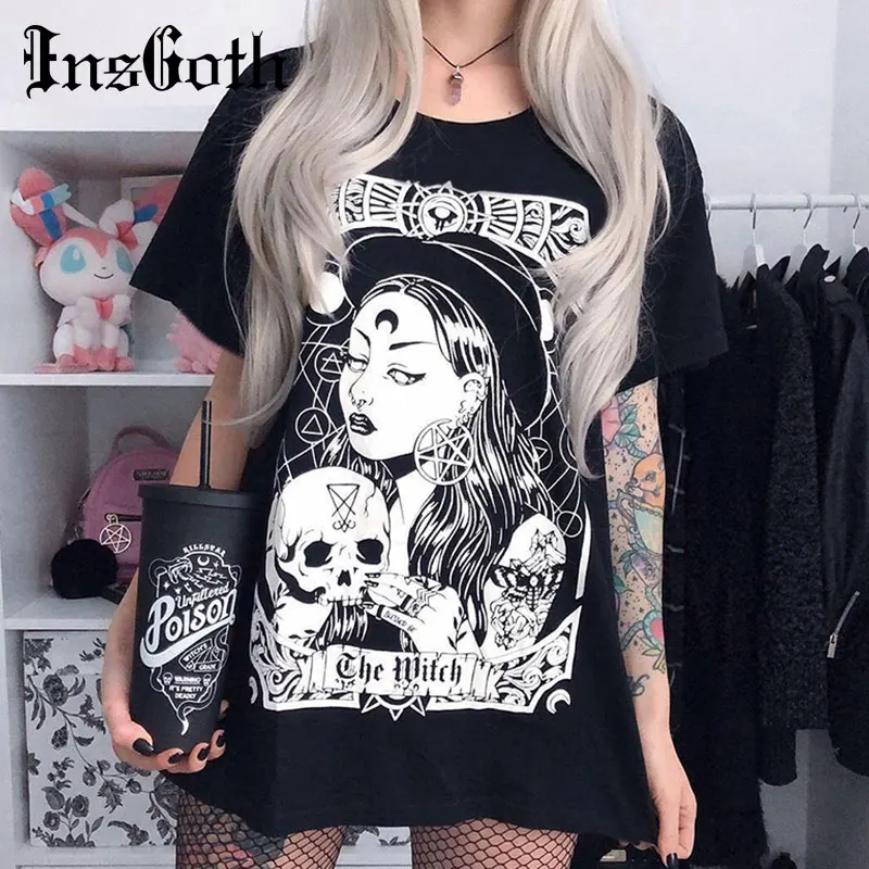 InsGoth Women Harajuku Black Loose T-shirt Gothic Witch Printed Grunge Streetwear Female Loose T-shirt Fashion Aesthetic T shirt
InsGoth Women Harajuku Black Loose T-shirt Gothic Witch Printed Grunge Streetwear Female Loose T-shirt Fashion Aesthetic T shirt