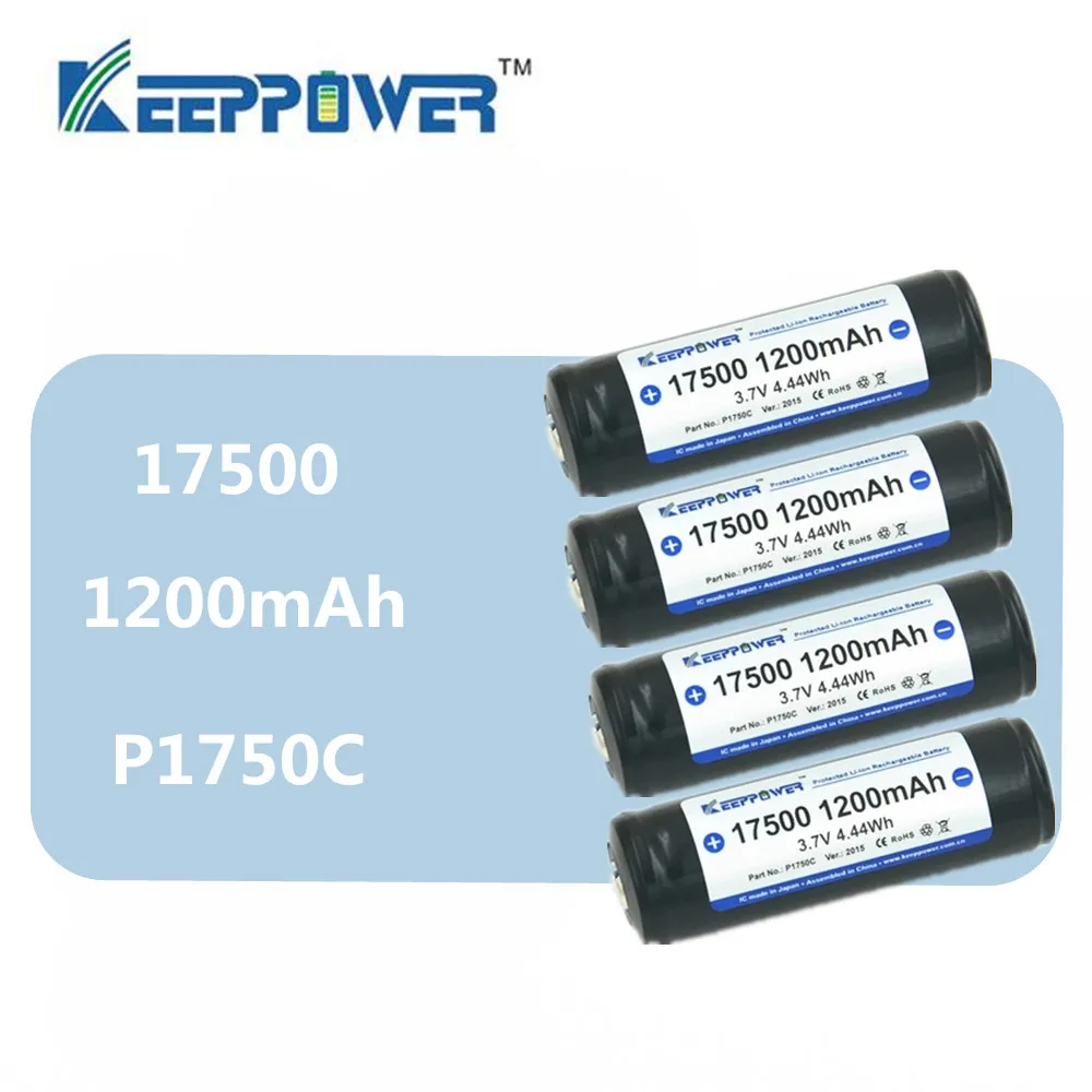 4pcs Keeppower 17500 batteries 1200mAh 3.7V P1750C 4.44Wh Protected Rechargeable Lithium Battery Li-ion for vape flashlight
4pcs Keeppower 17500 batteries 1200mAh 3.7V P1750C 4.44Wh Protected Rechargeable Lithium Battery Li-ion for vape flashlight