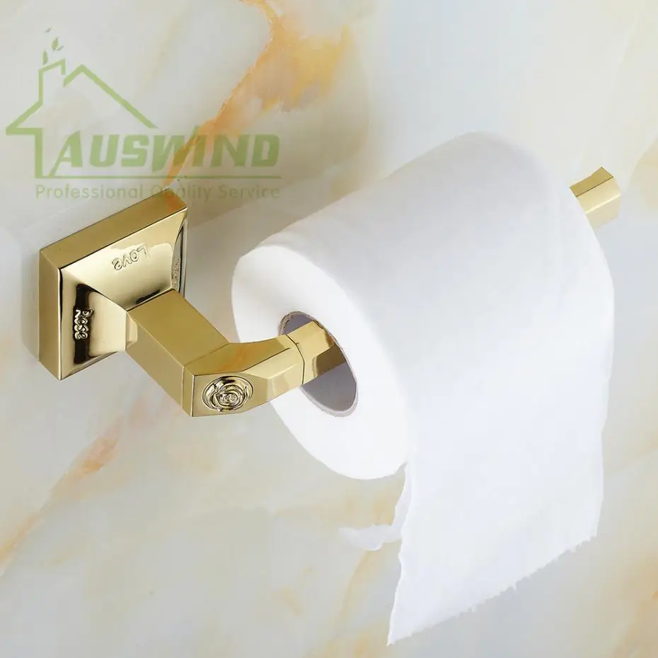 Classical Luxury Glod Polished Carved Solid Brass Tissue Box Wall Mounted Toilet Paper Holder Paper Rack Bathroom Accessories