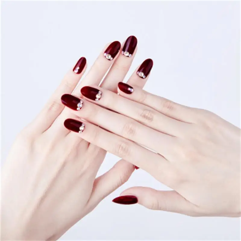 Red Coffee Long Round Head Nail Art Patch With Colored Diamonds Fake Nails Finished Product Give 2g glue
Red Coffee Long Round Head Nail Art Patch With Colored Diamonds Fake Nails Finished Product Give 2g glue