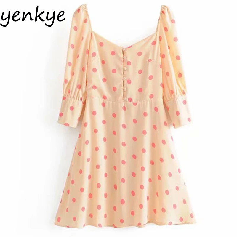 2019 Women Vintage Polka Dot Summer Chiffon Dress Female Square Neck Three-Quarter Sleeve A-line Mini Sweet Lady Dresses
2019 Women Vintage Polka Dot Summer Chiffon Dress Female Square Neck Three-Quarter Sleeve A-line Mini Sweet Lady Dresses