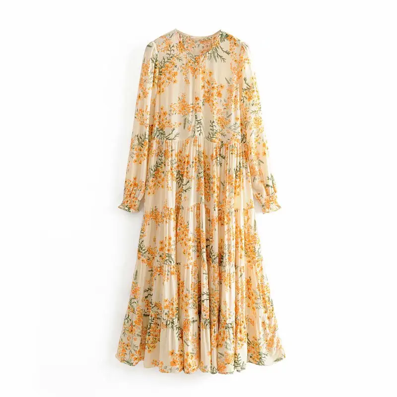 Vintage Stylish Floral Print Maxi Dress Chic Women V-Neck Pleated Dresses Full Sleeve Long Vestidos for Ladies Outfit
Vintage Stylish Floral Print Maxi Dress Chic Women V-Neck Pleated Dresses Full Sleeve Long Vestidos for Ladies Outfit