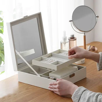 European double-layer multifunctional lock jewelry box jewelry box Solid wood belt mirror cosmetics receiving box
European double-layer multifunctional lock jewelry box jewelry box Solid wood belt mirror cosmetics receiving box