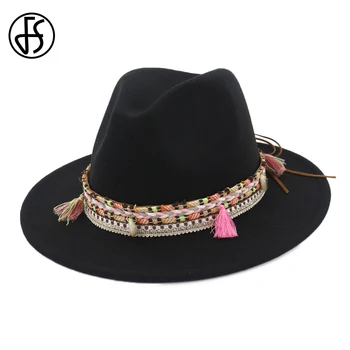 FS Winter Fedora Hat Men With Bohemia Ribbon Elegant Felt Hats Women Wide Brim Lady Church Cap Bonnet Homme Cotton Black Red
FS Winter Fedora Hat Men With Bohemia Ribbon Elegant Felt Hats Women Wide Brim Lady Church Cap Bonnet Homme Cotton Black Red