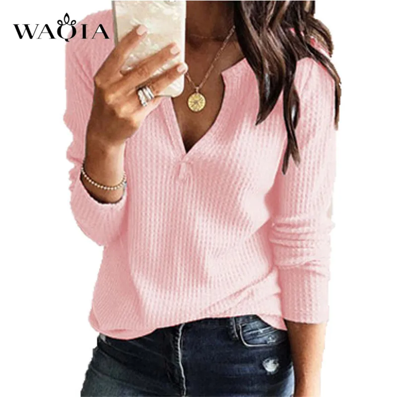 Knitting Tee Spring Autumn Women Sexy V Neck Long Sleeve Solid T Shirt Cotton Casual Loose Tee Top Camisetas Verano Mujer 2019
Knitting Tee Spring Autumn Women Sexy V Neck Long Sleeve Solid T Shirt Cotton Casual Loose Tee Top Camisetas Verano Mujer 2019