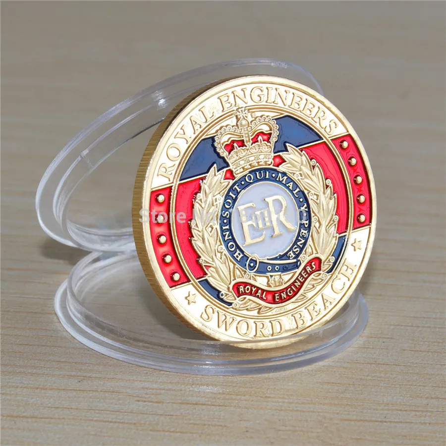 

Hot selling, Royal Engineers Sword Beach Gold Plated Commemorative Challenge Coins Souvenir, 5pcs/lot free shipping