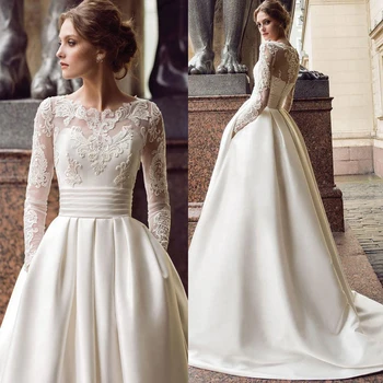 Vintage Long Sleeves Wedding Dresses 20120 Boat Neck Appliques Lace Satin Summer Spring Garden Bohemia Cheap Bridal Gowns
Vintage Long Sleeves Wedding Dresses 20120 Boat Neck Appliques Lace Satin Summer Spring Garden Bohemia Cheap Bridal Gowns