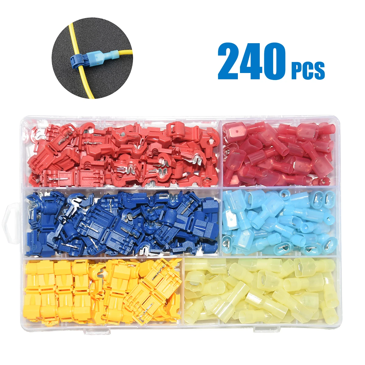 240pcs T-Tap Wire Connectors, Self-Stripping Quick Splice Electrical Wire Terminals, Insulated Quick Disconnect Spade Terminals
240pcs T-Tap Wire Connectors, Self-Stripping Quick Splice Electrical Wire Terminals, Insulated Quick Disconnect Spade Terminals