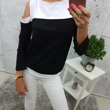 Sexy Off The Shoulder Spring Women Casual Black White Patchwork Tops Tee O-Neck Long Sleeve Summer Slim T-Shirts 7Q1478
Sexy Off The Shoulder Spring Women Casual Black White Patchwork Tops Tee O-Neck Long Sleeve Summer Slim T-Shirts 7Q1478
