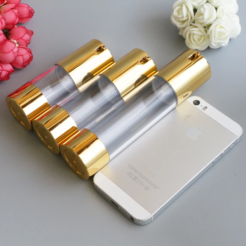 New Gold Cosmetic Airless Lotion Bottle Essence Serum Packaging Pump Bottles 15ml 30ml 50ml Empty Makeup Containers 100pcs/lot
New Gold Cosmetic Airless Lotion Bottle Essence Serum Packaging Pump Bottles 15ml 30ml 50ml Empty Makeup Containers 100pcs/lot