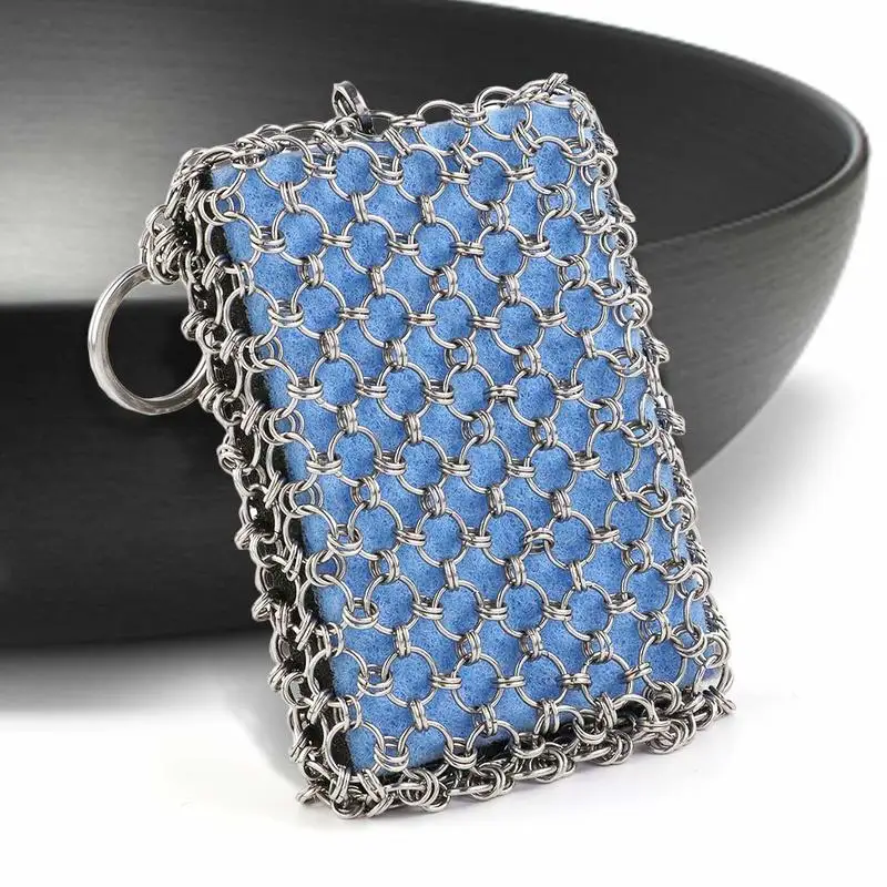 Многоцелевой чугунная мочалка с наждачной губкой Chainmail скруббер из нержавеющей