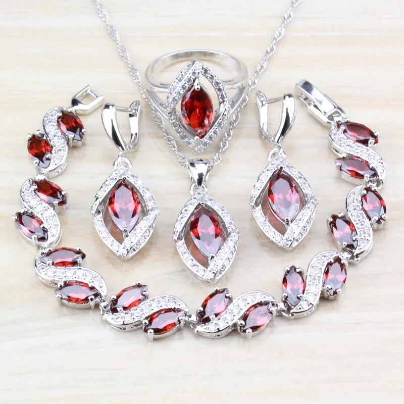 Manny & Della 5PCS Bracelet/Earrings/Pendant/Necklace/Ring Hot Sell Silver 925 Fashion Wedding Red Garnet Jewelry Sets JS236
Manny & Della 5PCS Bracelet/Earrings/Pendant/Necklace/Ring Hot Sell Silver 925 Fashion Wedding Red Garnet Jewelry Sets JS236