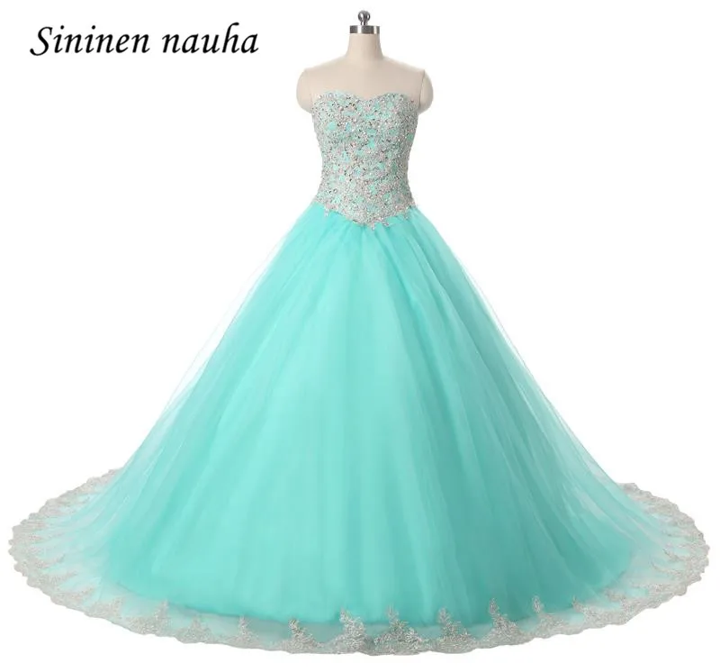 Quinceanera Dresses Turquoise Long Prom Party Dress Appliques Beaded Tulle Ball Gown Sweet 16 Vestidos De 15 Anos 85 | Свадьбы и