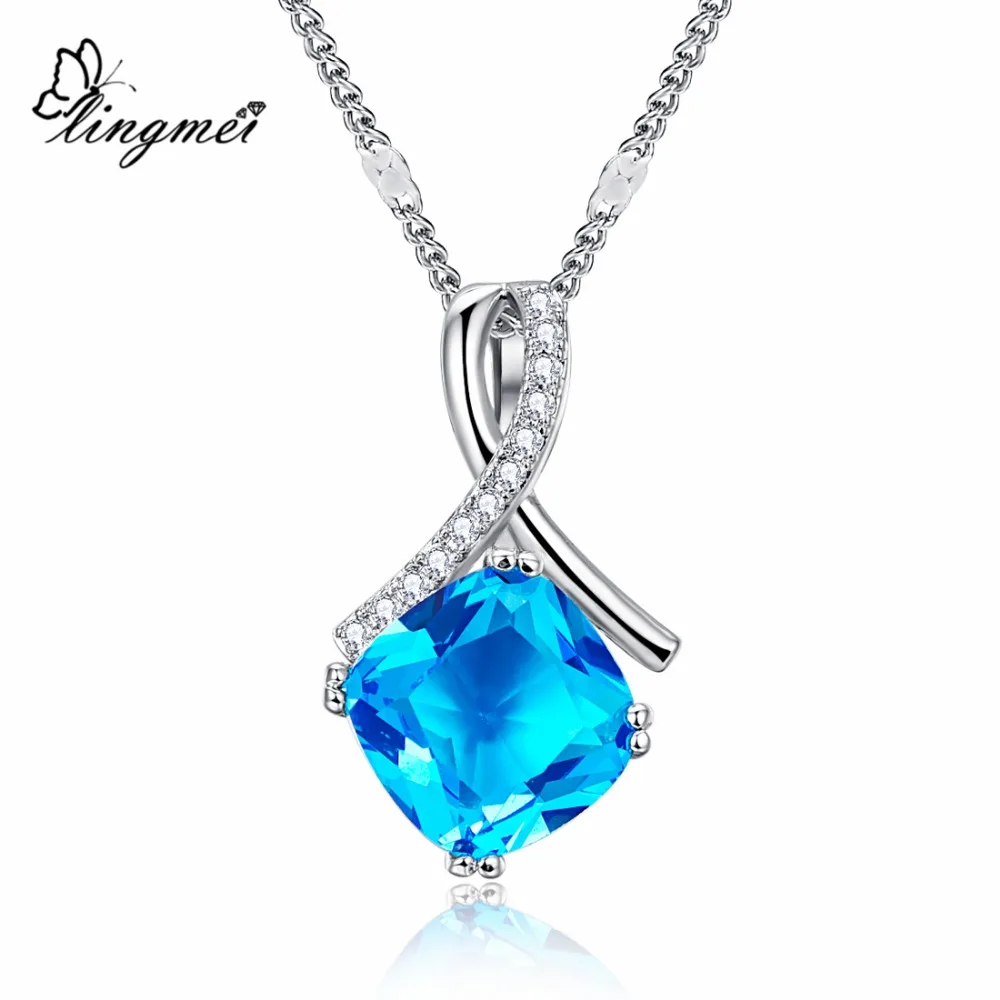 lingmei Wedding Band Bride Jewelry Princess Cut Blue & White Cubic Zircon Silver Chain Fashion 925 Pendant Necklace Gifts
lingmei Wedding Band Bride Jewelry Princess Cut Blue & White Cubic Zircon Silver Chain Fashion 925 Pendant Necklace Gifts