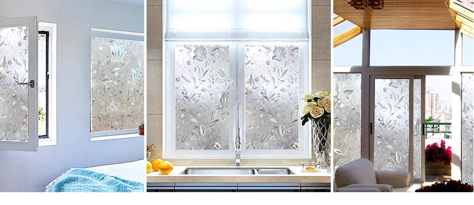 CottonColors Bedroom Bathroom PVC Window Privacy Films No-Glue 3D Static Flower Decoration Window Glass Sticker Size 60 x 200cm 9