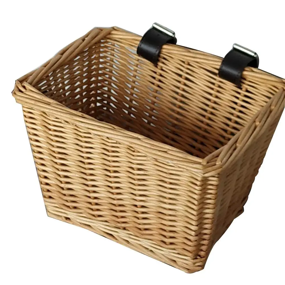Outdoor Bicycle Vegetable Basket Hand Made Food Basket Willow Weaving Basket Square Children's Bicycle Basket