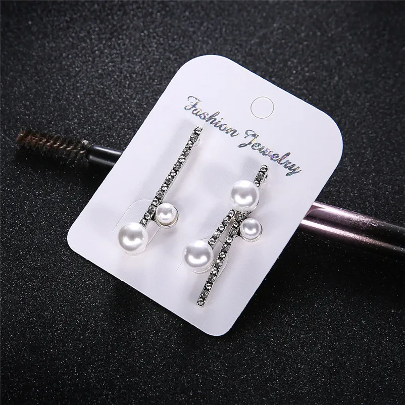2018 Trendry Earrings for Women 3PCS Geometric Round Pearl Unsymmetrical Ear Nail Ornament Jewellery for gift Brincos J11#N (5)