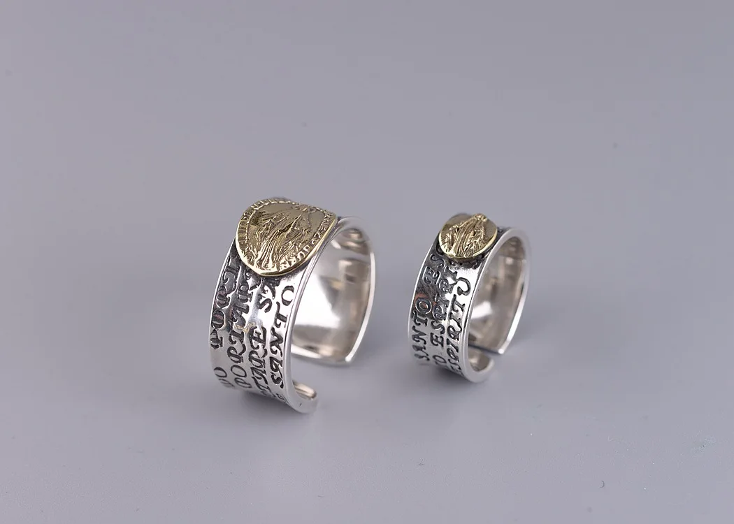 Silver Vintage the Virgin Mary Letter Ring