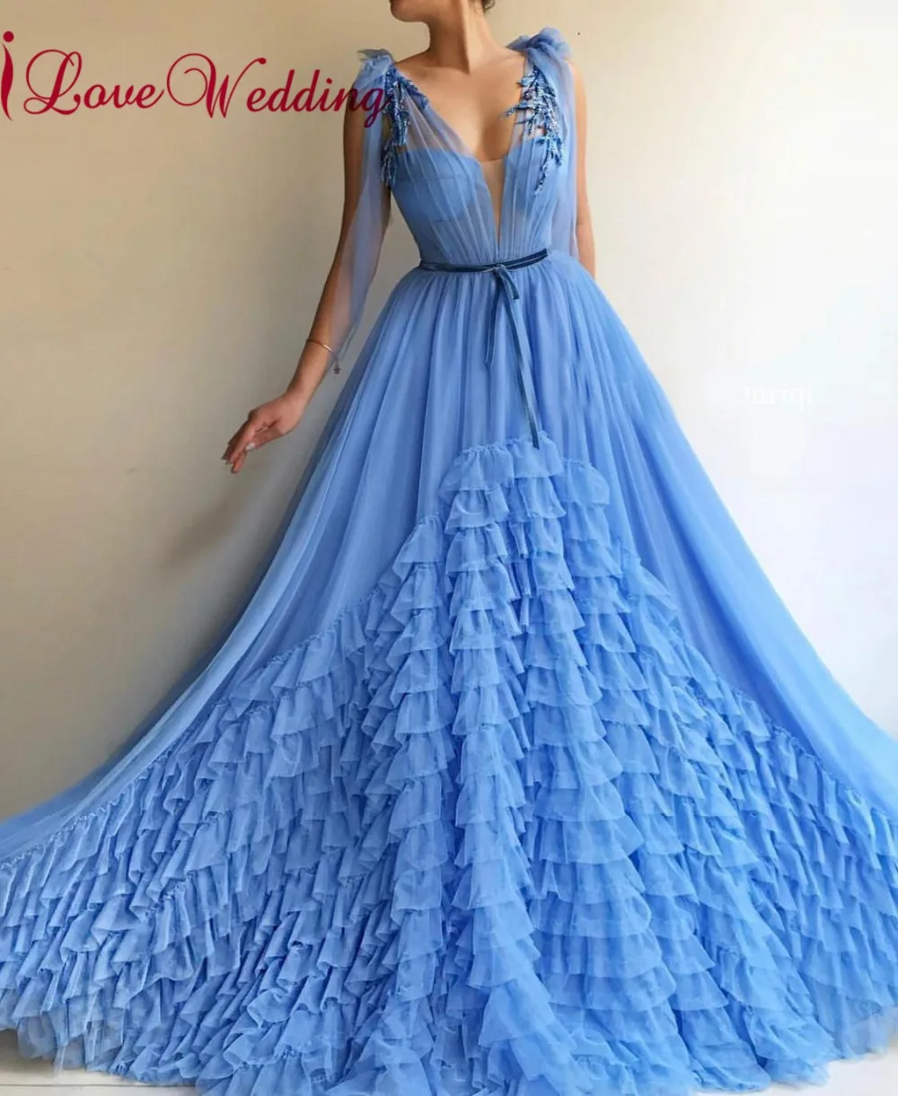 New Arrival 2019 Sexy Evening Dresses Long Custom made A Line Blue Tulle Ruffles Beaded Elegant Evening Party Gown
New Arrival 2019 Sexy Evening Dresses Long Custom made A Line Blue Tulle Ruffles Beaded Elegant Evening Party Gown