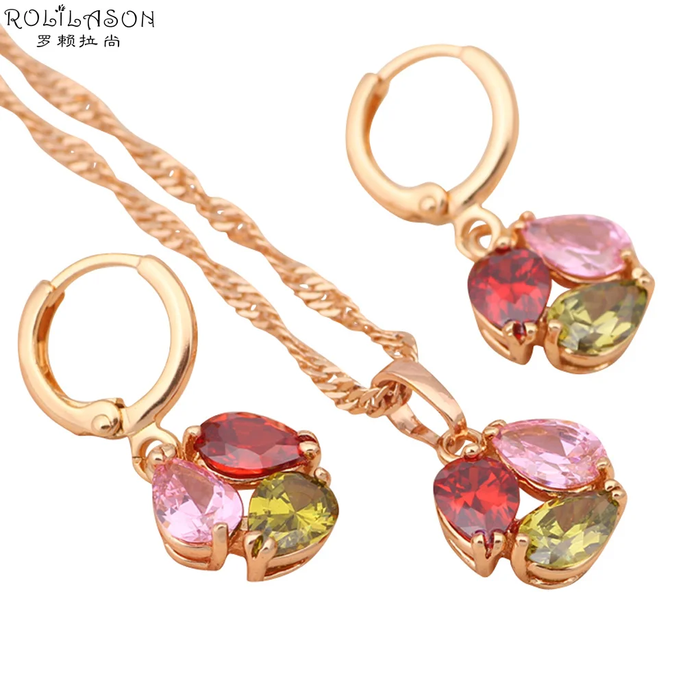 Color flower women Jewelry Sets gold Tone AAA zircon Crystal Earrings Necklace Pendant Fashion jewelry JS079
Color flower women Jewelry Sets gold Tone AAA zircon Crystal Earrings Necklace Pendant Fashion jewelry JS079