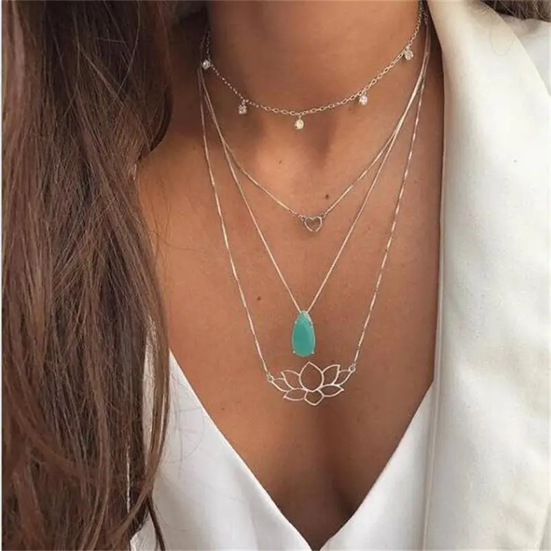 Classic Lady Necklace Heart Blue Pearl Lotus Crystal Gold Pendant Multilayer Necklace Set Female Choker Wedding Party Jewelry
Classic Lady Necklace Heart Blue Pearl Lotus Crystal Gold Pendant Multilayer Necklace Set Female Choker Wedding Party Jewelry