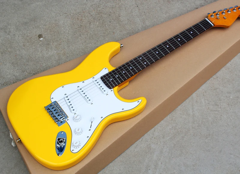 Dark Yellow Electric Guitar with White Pickguard,3S Pickups,Rosewood Fretboard,Yellow Maple Neck,offering customized services
Dark Yellow Electric Guitar with White Pickguard,3S Pickups,Rosewood Fretboard,Yellow Maple Neck,offering customized services
