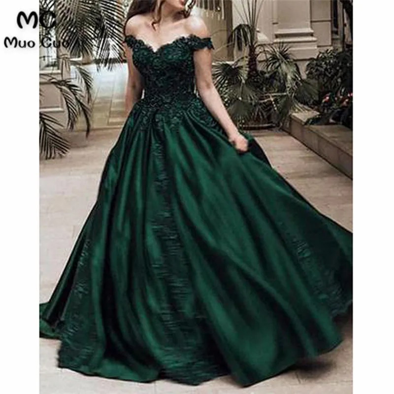 Ball Gown Off Shoulder Sleeveless Floor-Length Lace Satin Long Prom Dresses