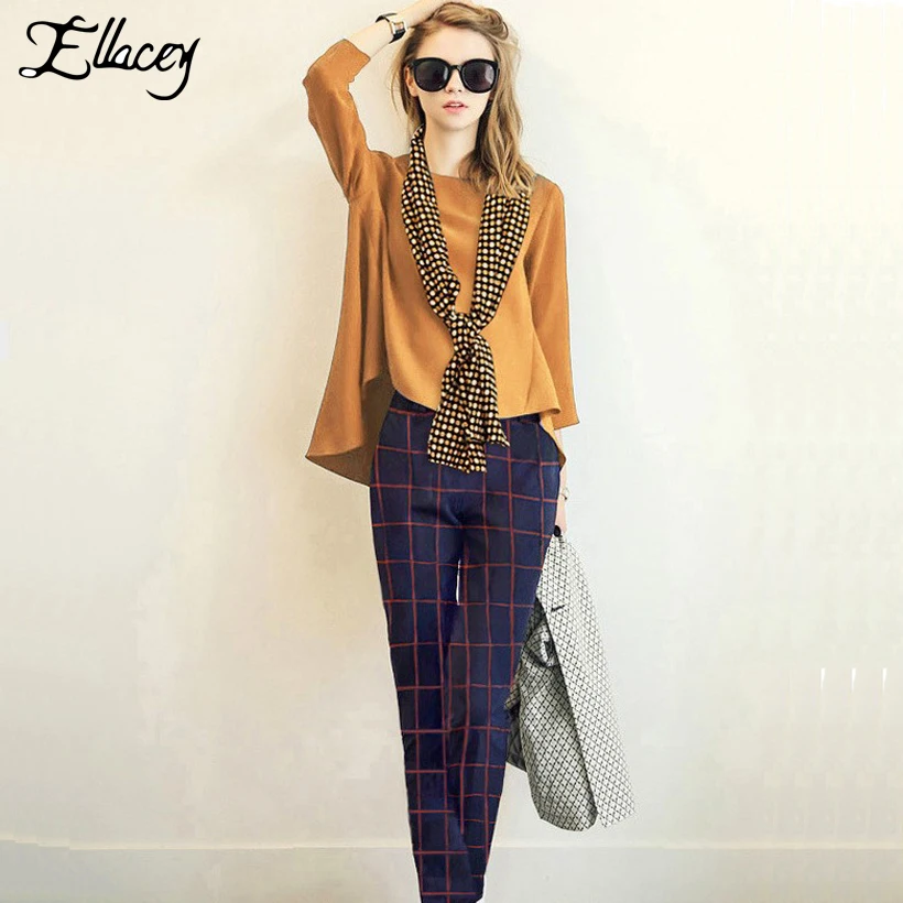 Ellacey New Arrival 2019 Brand Spring Fashion Women's Suits Loose Chiffon Blouses+Plaid Pants+Scarves 3 Pieces Set Free Shipping
Ellacey New Arrival 2019 Brand Spring Fashion Women's Suits Loose Chiffon Blouses+Plaid Pants+Scarves 3 Pieces Set Free Shipping