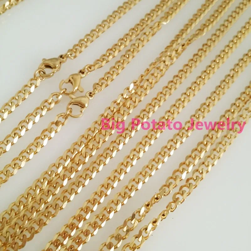 

Top Hot Selling 16"-40" Free Choose 5pcs/10pcs 4mm Gold Cuban Curb 316L Stainless Steel Link Chain Necklaces Wholesale