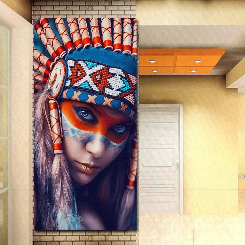 Modern Oil Painting Indian Girl with Feathered Portrait Pop Art Canvas Painting Poster Wall Picture for Living Room Home Decor
Modern Oil Painting Indian Girl with Feathered Portrait Pop Art Canvas Painting Poster Wall Picture for Living Room Home Decor