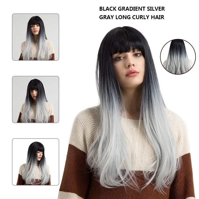 Hot Sale Long Straight Black Silver Grey Ombre Wig Cosplay Costume Party Wigs For Women Synthetic Hair Bang Peruca Free Shipping
Hot Sale Long Straight Black Silver Grey Ombre Wig Cosplay Costume Party Wigs For Women Synthetic Hair Bang Peruca Free Shipping