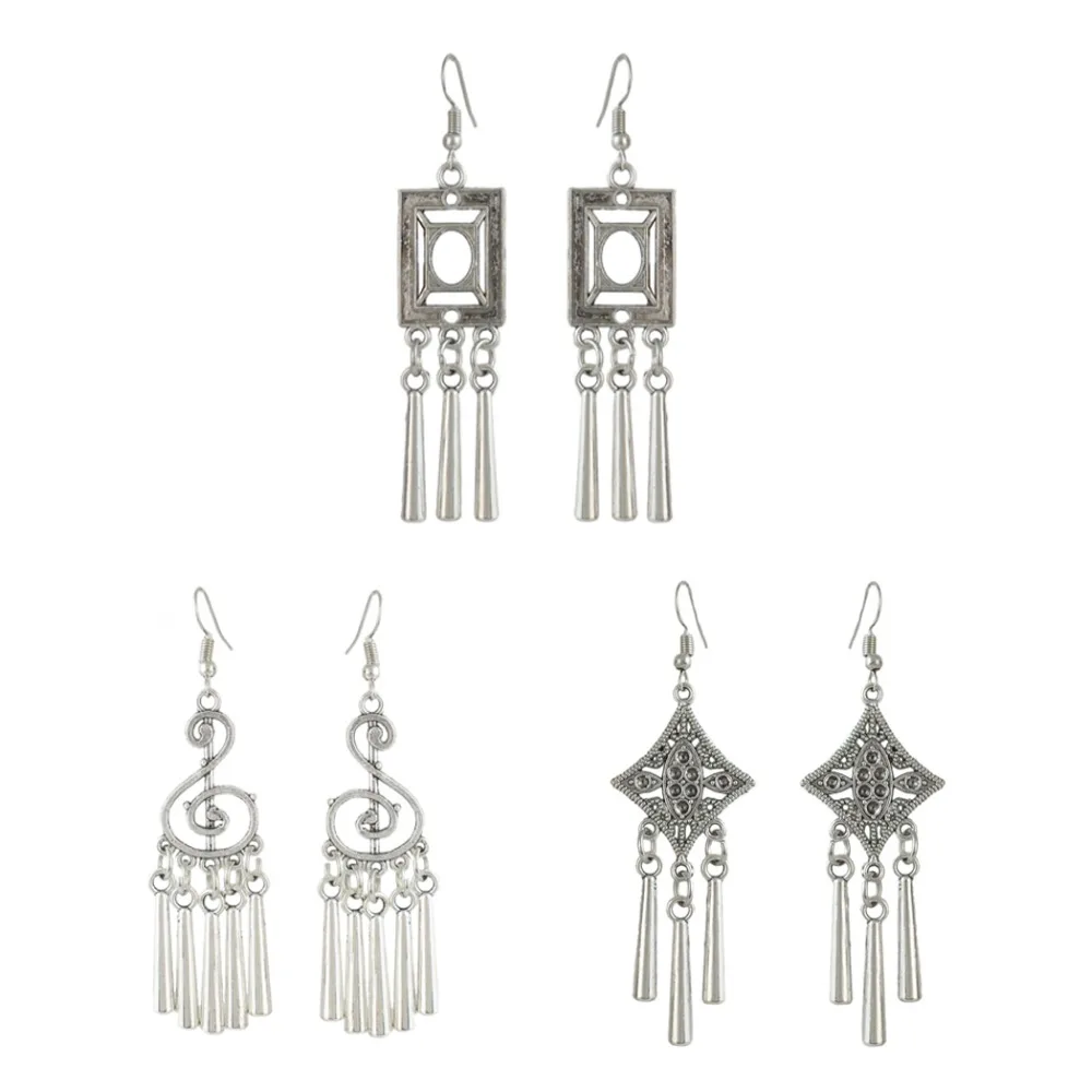 Bohemian 4 Styles Vintage Silver Alloy Fringe Charm Geometry Hollow Pattern Musical Notation Rhombus Earring for Women Jewelry
Bohemian 4 Styles Vintage Silver Alloy Fringe Charm Geometry Hollow Pattern Musical Notation Rhombus Earring for Women Jewelry