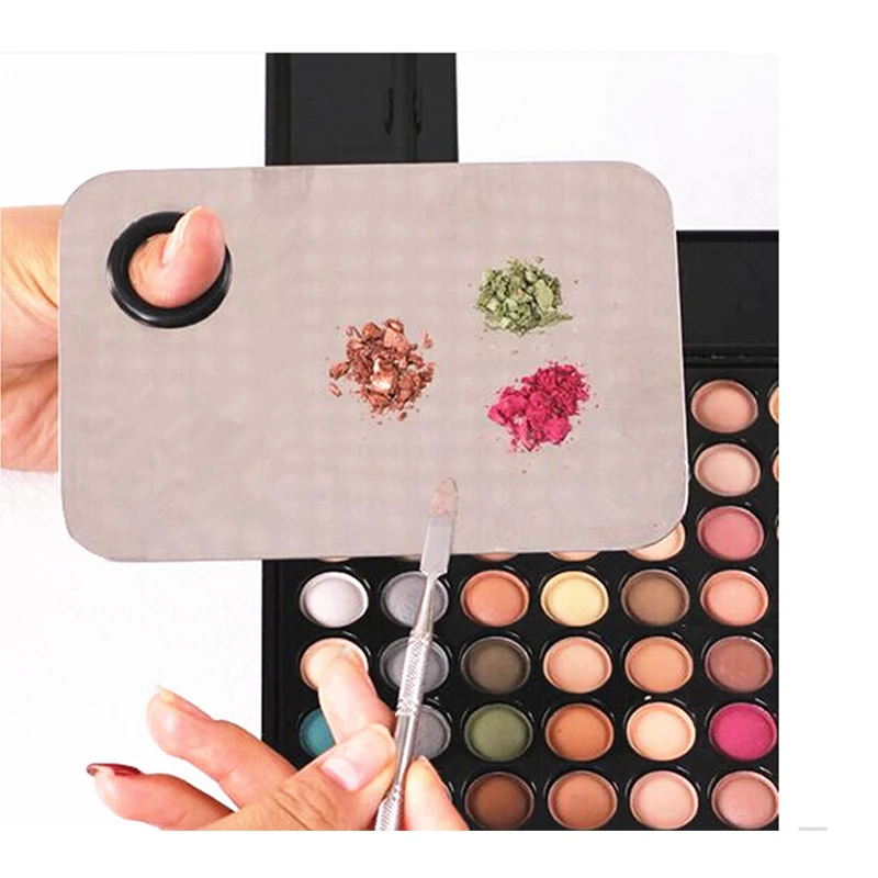 Stainless Steel Makeup Mixer Nail Art Polish Mixing Plate Foundation Eyeshadow Eye Shadow Mixing Palette With Spatula Rod Tool  (1)