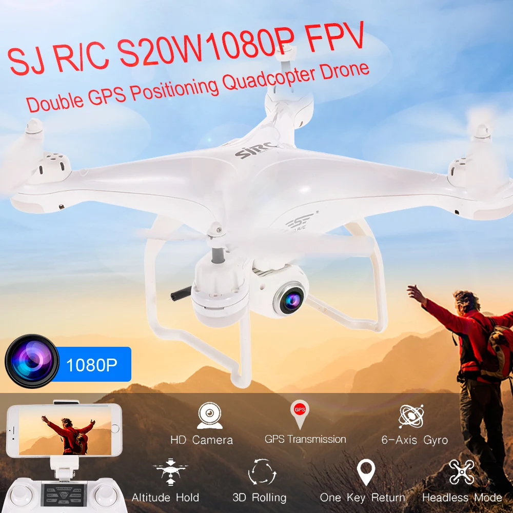 S20W1080P(GPS) 720P 1080P HD Adjustable Camera Drone Wide Angle RTF Double FPV Selfie Drone GPS Positioning RC Quadcopter Dron (20)