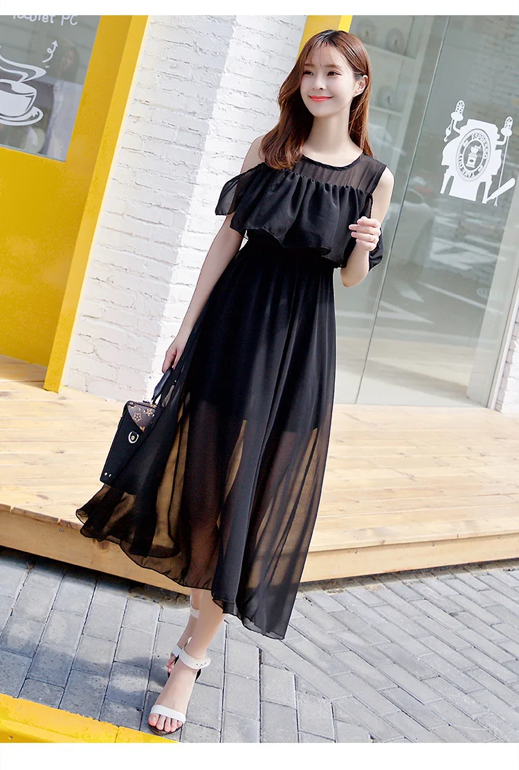 black Off The Shoulder High Waist Strapless Long Dress 