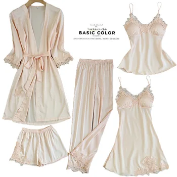 Womens 5PC Strap Top Pants Suit Pajamas Sleepwear Sets Spring Autumn Home Wear Nightwear Kimono Robe Bath Gown M-XL
Womens 5PC Strap Top Pants Suit Pajamas Sleepwear Sets Spring Autumn Home Wear Nightwear Kimono Robe Bath Gown M-XL