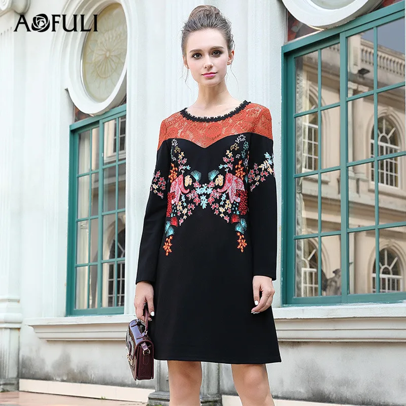 AOFULI L- 4xl 5xl Plus size dress 2017 Autumn Winter Women Long sleeve Lace Floral Embroidery Black Office Ladies Work Dresses
AOFULI L- 4xl 5xl Plus size dress 2017 Autumn Winter Women Long sleeve Lace Floral Embroidery Black Office Ladies Work Dresses