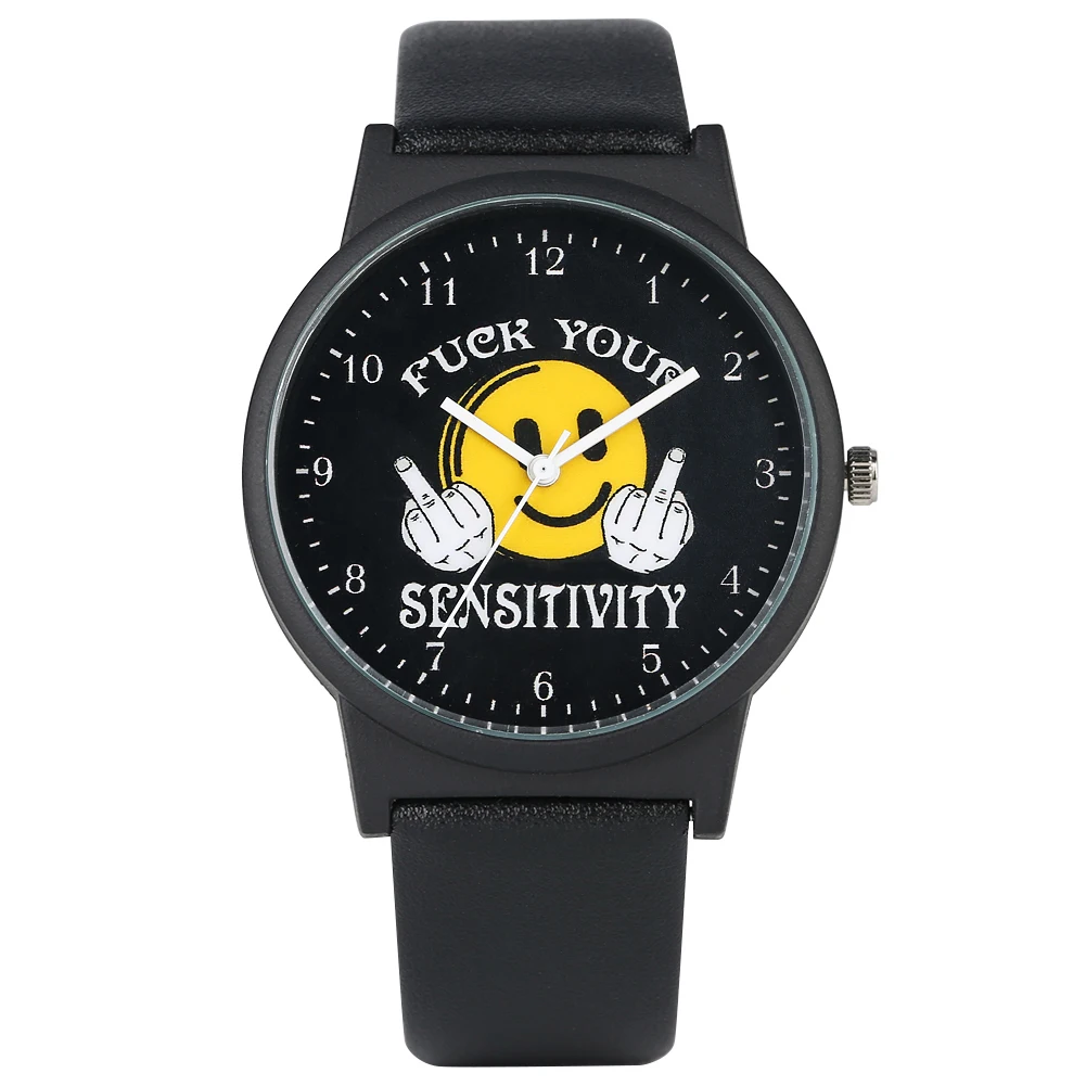 Men's Classic Quartz Analog Wristwatch Yellow Small Smiling Face Pattern Watch Comfortable Black PU Leather Strap Watches
Men's Classic Quartz Analog Wristwatch Yellow Small Smiling Face Pattern Watch Comfortable Black PU Leather Strap Watches